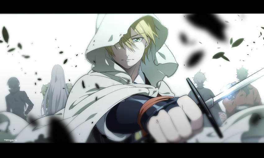 1672, 5boys, blonde_hair, bridal_gauntlets, brown_hair, from_behind, green_eyes, hachisuka_kotetsu