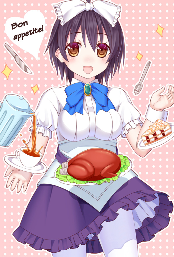 1girl, blush, breasts, cross_ange, heart, ikeda_yuuki, looking_at_viewer, momoka_oginome, open_mouth, short_hair, smile, solo, white_legwear