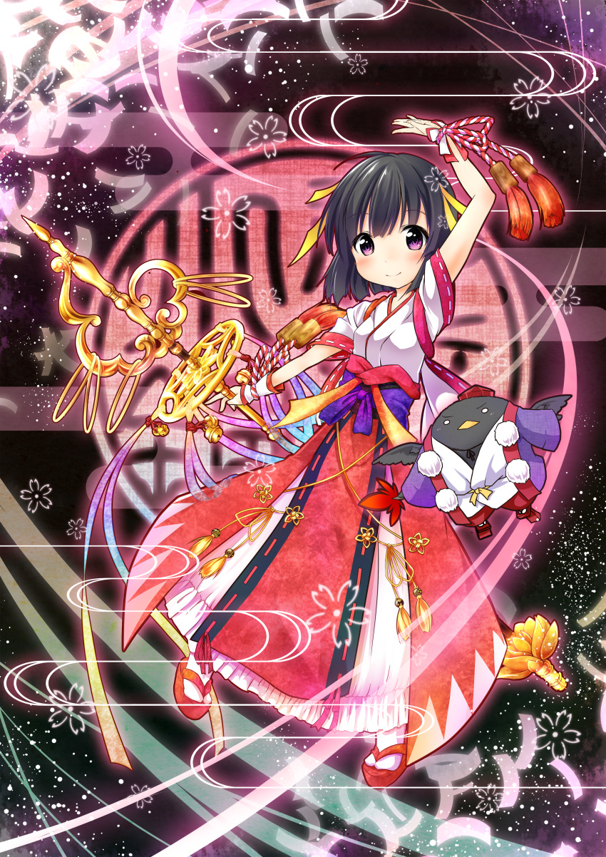 1girl, absurdres, arm_up, black_hair, flower, highres, huge_filesize, japanese_clothes