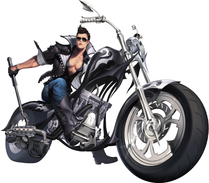 1boy, aviator_glasses, black_gloves, boots, brown_hair, chaos_online, gloves, highres