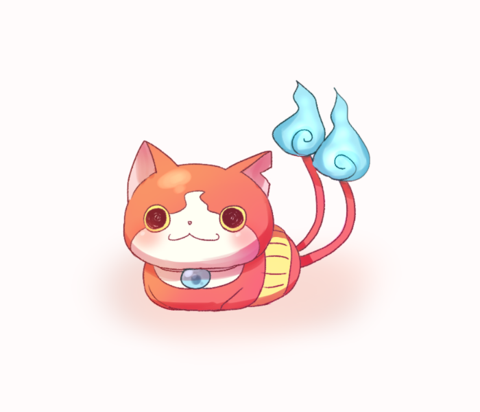 :3, blush, cat, jibanyan, multiple_tails, no_humans, notched_ear, solo, tail, two_tails, umi_(srtm07), white_background, youkai, youkai_watch