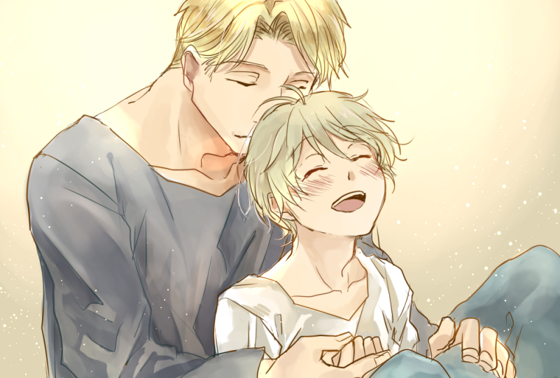 2boys, aldnoah.zero, blonde_hair, blush, cruhteo, kisato, multiple_boys, silver_hair