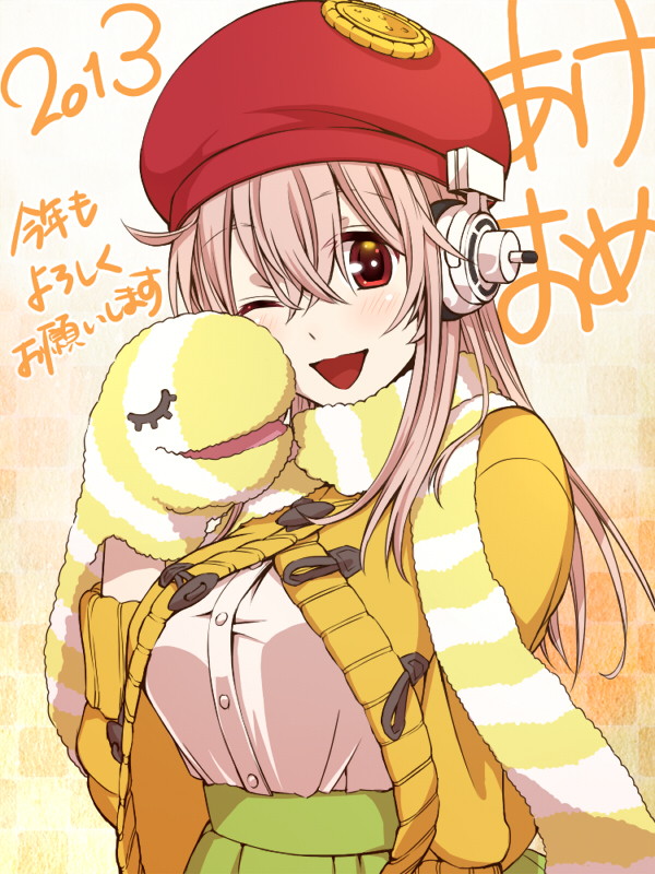 1girl, 2013, blush, breasts, headphones, large_breasts, long_hair, looking_at_viewer
