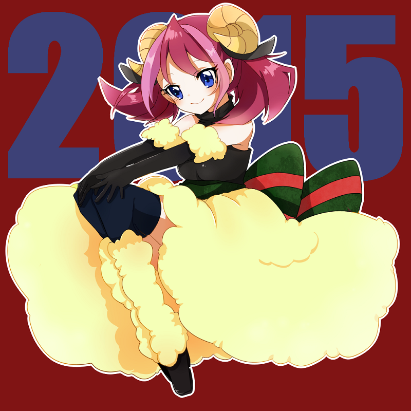 1girl, blue_eyes, hiiragi_yuzu, multicolored_hair, pink_hair, puruchino, sheep, smile