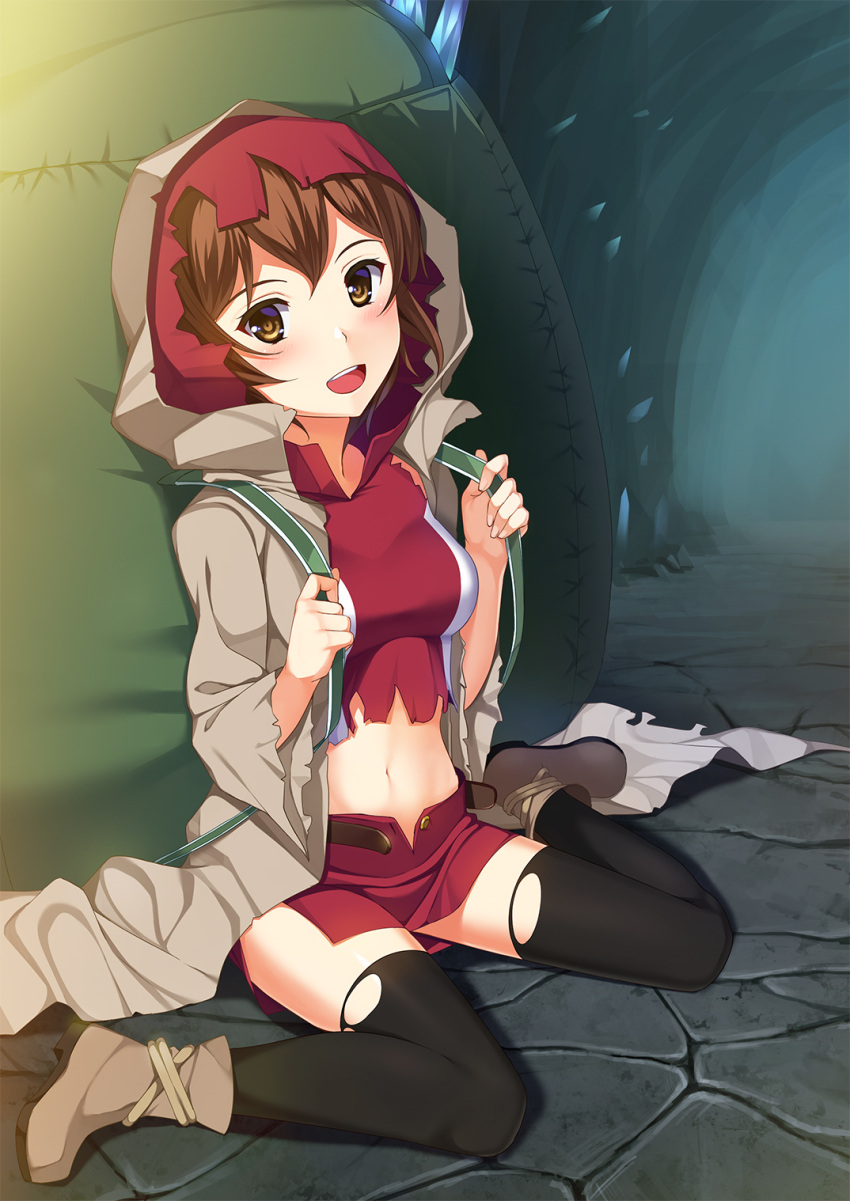 1girl, :d, ashizuki, backpack, bag, brown_eyes, brown_hair, dungeon_ni_deai_wo_motomeru_no_wa_machigatteiru_darou_ka