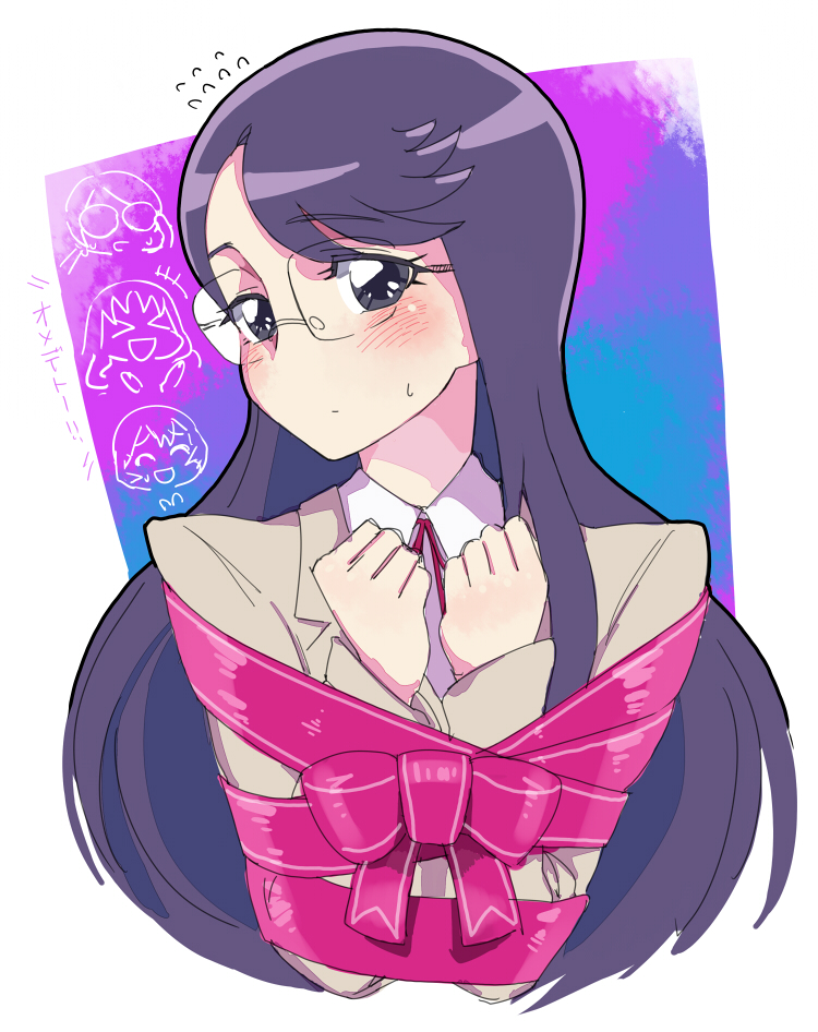 1girl, blazer, blush, eyelashes, glasses, heartcatch_precure!, long_hair, looking_at_viewer