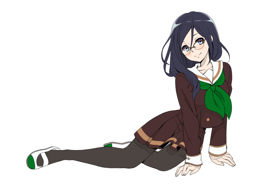 1girl, black_hair, black_legwear, blue_eyes, glasses, hibike!_euphonium, highres, ishiyaki_nori, long_hair, pantyhose, school_uniform, tanaka_asuka