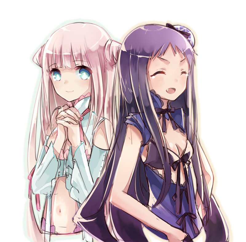 2girls, closed_eyes, duizhang, fang, fujiwara_cocoa_(mangaka), kagari_hibana, katsute_mahou_shoujo_to_aku_wa_tekitai_shiteita, long_hair