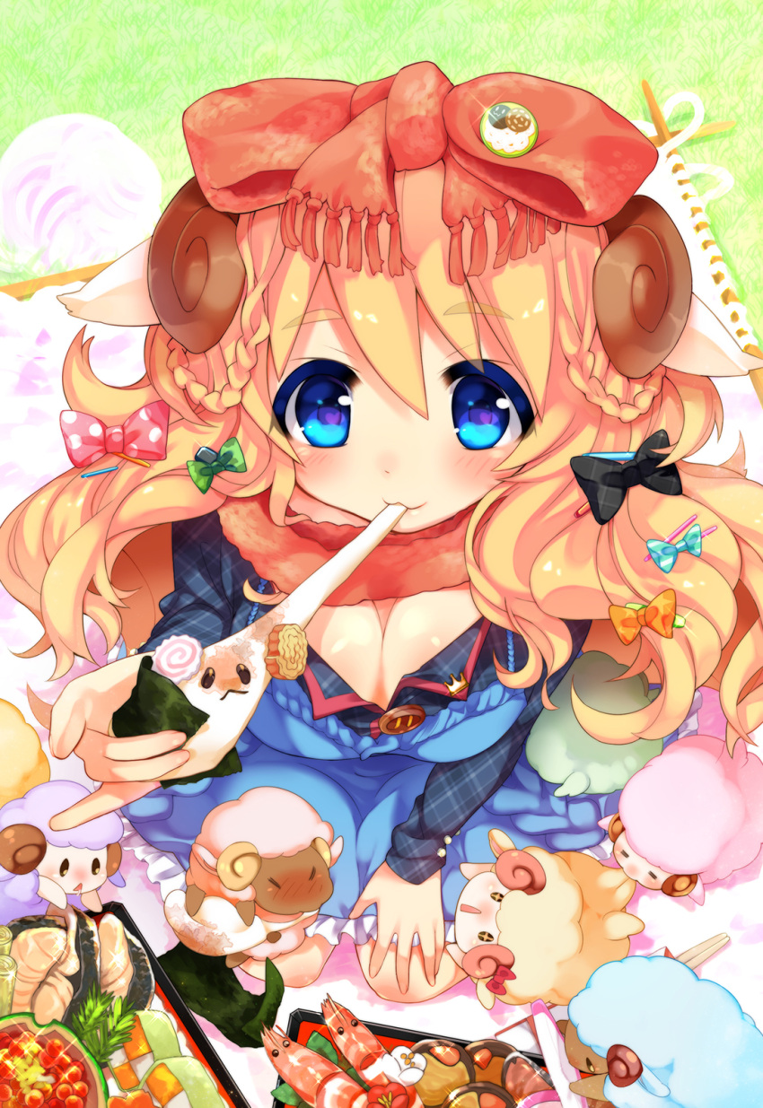 1girl, :<, :3, animal_ears, bangs, blonde_hair, blue_eyes, bow