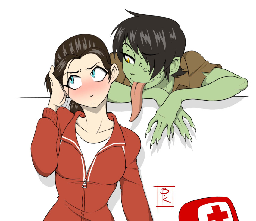 2girls, black_hair, blue_eyes, blunt-katana, blush, brown_hair, fingernails, genderswap