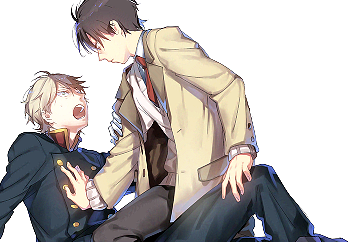 2boys, aldnoah.zero, blue_eyes, brown_hair, grey_hair, jacket, kaizuka_inaho, kurumiya_hato