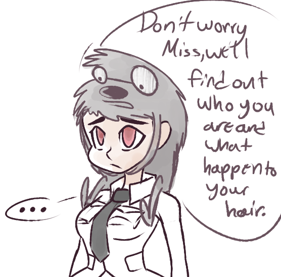 1girl, camp_lazlo, crossover, filia_(skullgirls), red_eyes, samson_(camp_lazlo), school_uniform, skullgirls