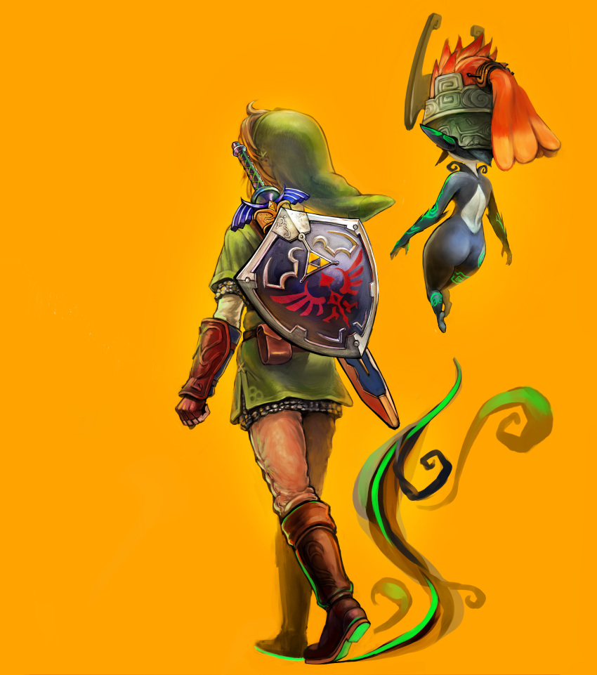1boy, 1girl, absurdres, blonde_hair, butiboco, highres, link, midna