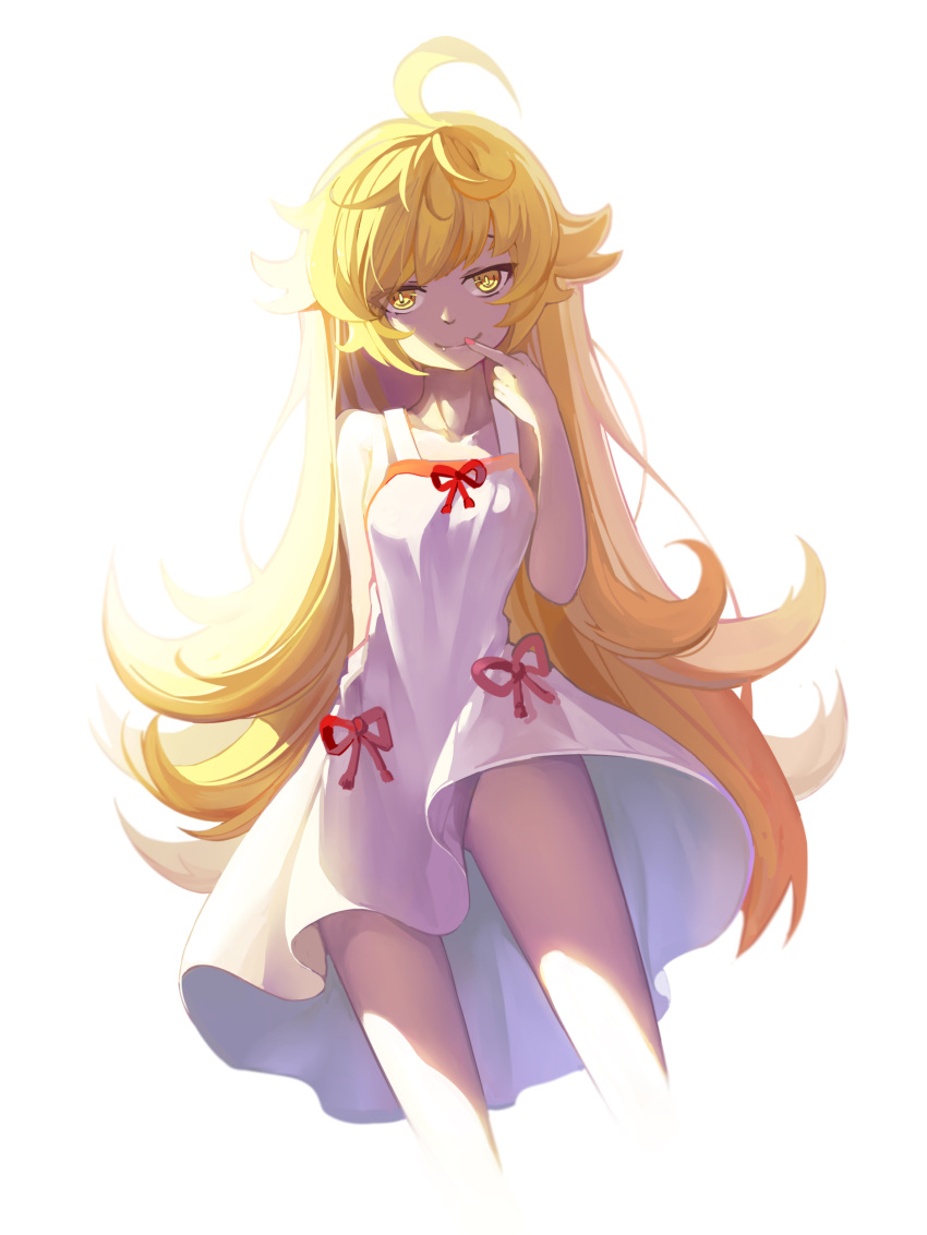 1girl, absurdres, ahoge, baisi_shaonian, bare_shoulders, blonde_hair, collarbone, dress
