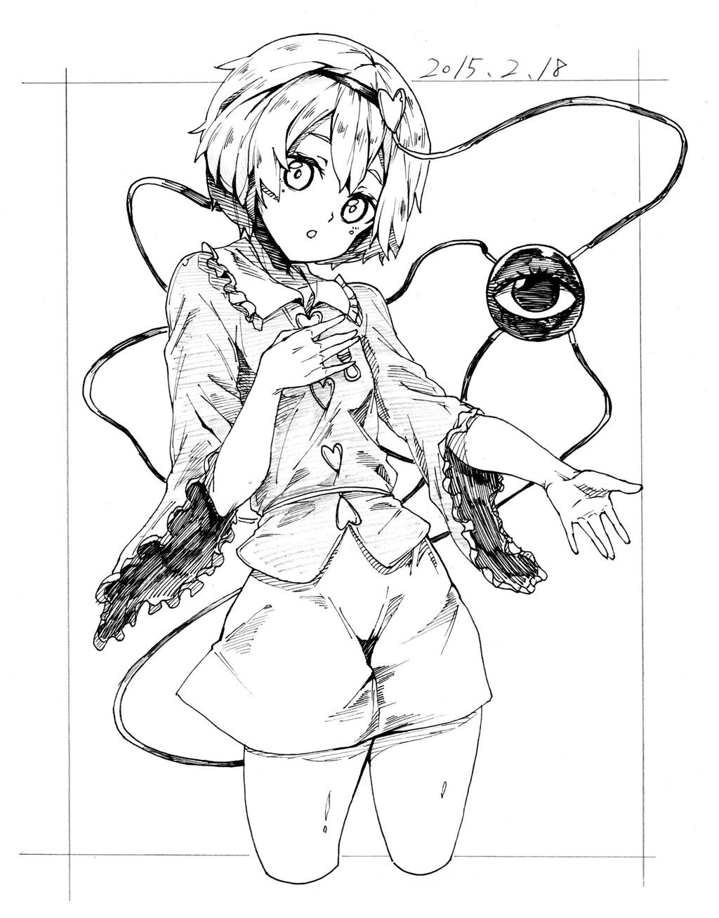 1girl, dated, eyeball, hairband, heart, highres, komeiji_satori, monochrome