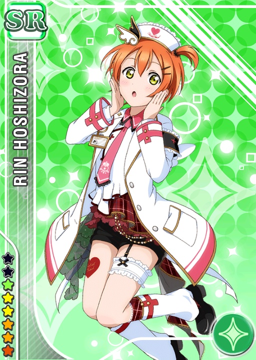 blush, character_name, doctor, green_eyes, hoshizora_rin, love_live!_school_idol_festival, love_live!_school_idol_project, necktie, orange_hair, short_hai, surprised