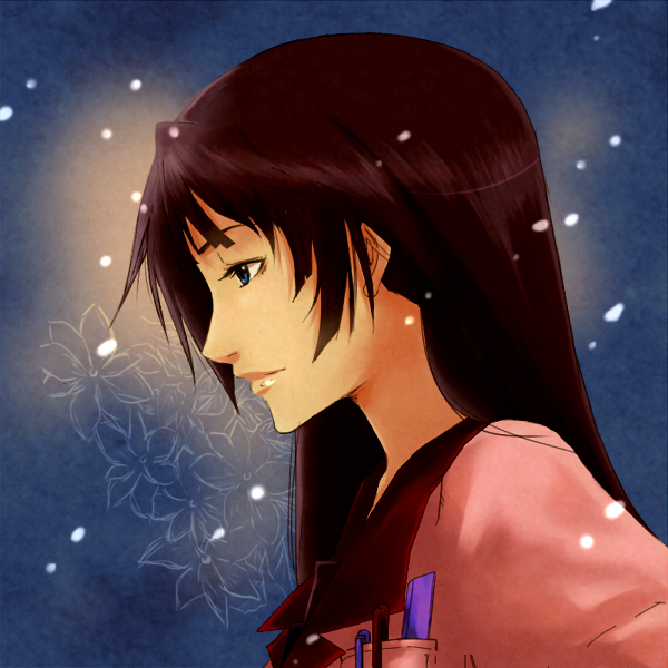 bakemonogatari, blue_eyes, kazusa, long_hair, monogatari_(series), pen, profile, purple_hair, ru_(pixiv), ruler, school_uniform, senjougahara_hitagi, stationery