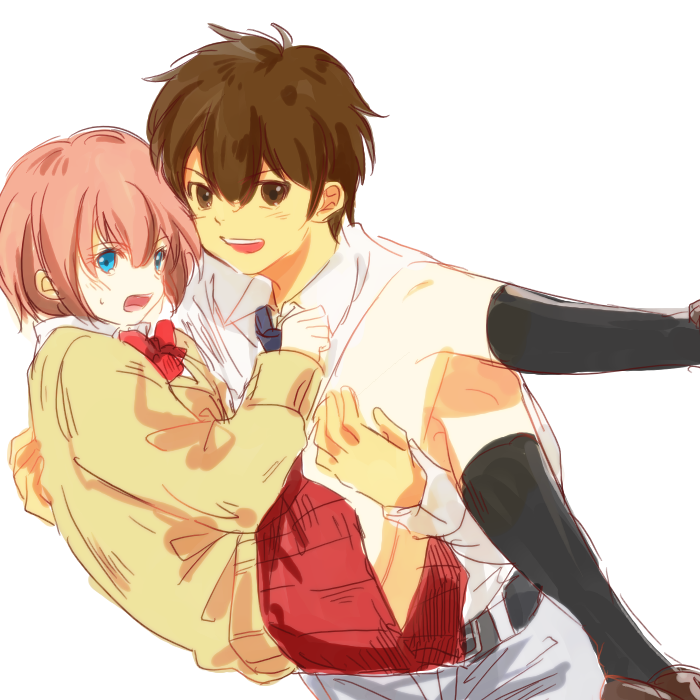 1boy, 1girl, ace_of_diamond, aotsuki_wakana, blue_eyes, brown_eyes, brown_hair, carboyouko