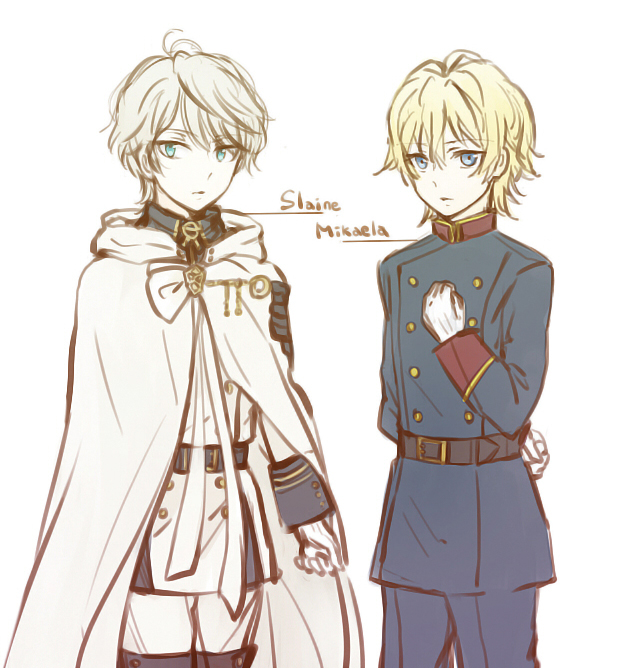2boys, aldnoah.zero, belt, blonde_hair, blue_eyes, cloak, cosplay, gloves