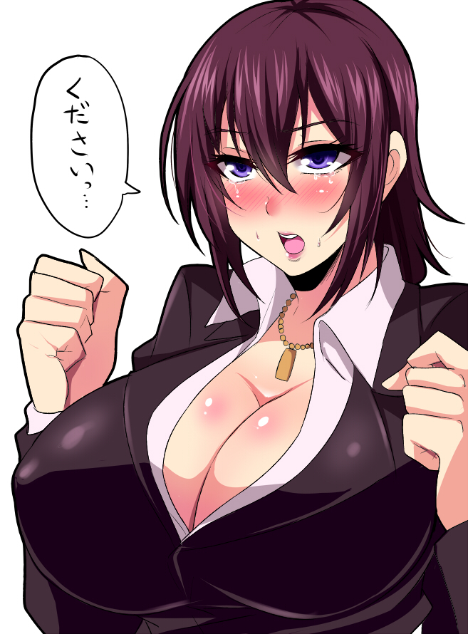 1girl, breasts, brown_hair, cleavage, huge_breasts, jewelry, glasses_man, minegasaki_yaeko
