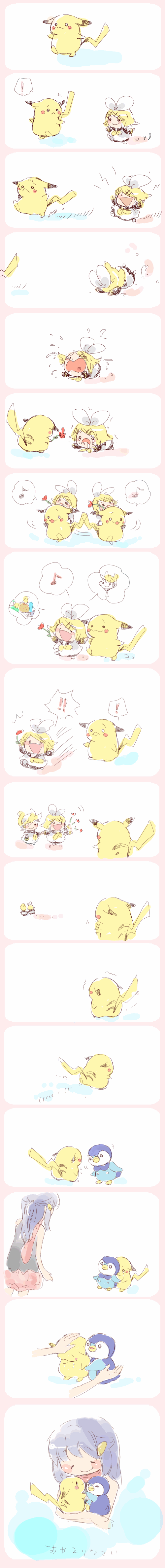 :<, :3, absurdres, blonde_hair, chibi, comic, crossover, evil_grin