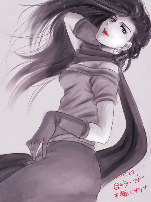 1girl, gloves, jojo_no_kimyou_na_bouken, lipstick, lisa_lisa, makeup, miyabi_(run), scarf