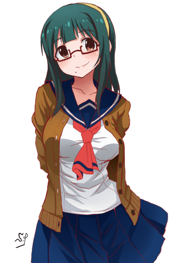 1girl, alternate_hair_length, alternate_hairstyle, glasses, green_hair, hairband, idolmaster, long_hair