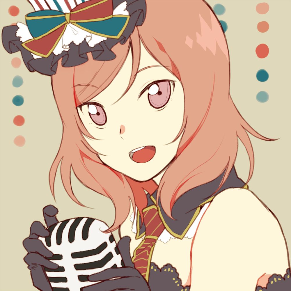 1girl, black_gloves, color_guide, gloves, kouichirou, love_live!_school_idol_project, microphone, necktie
