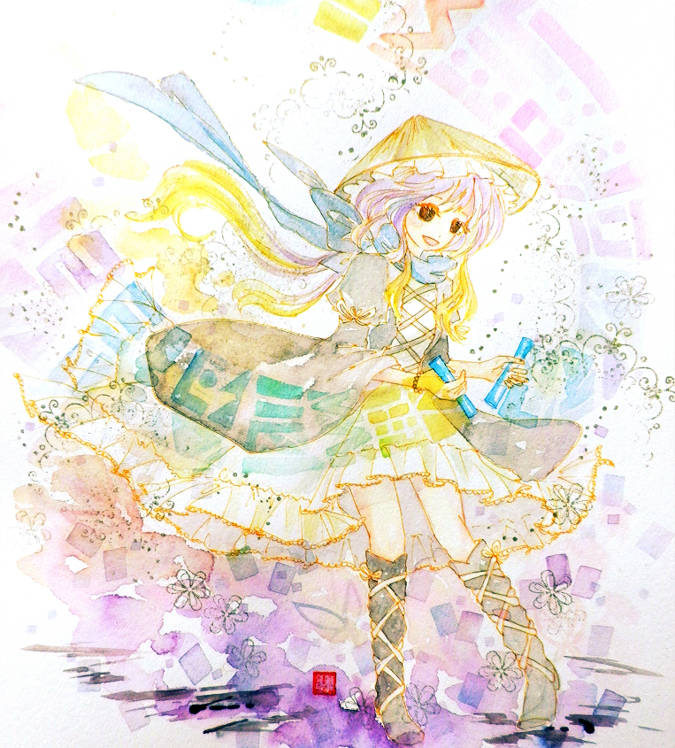 1girl, brown_eyes, brown_hair, dress, gradient_hair, hat, hijiri_byakuren, layered_dress