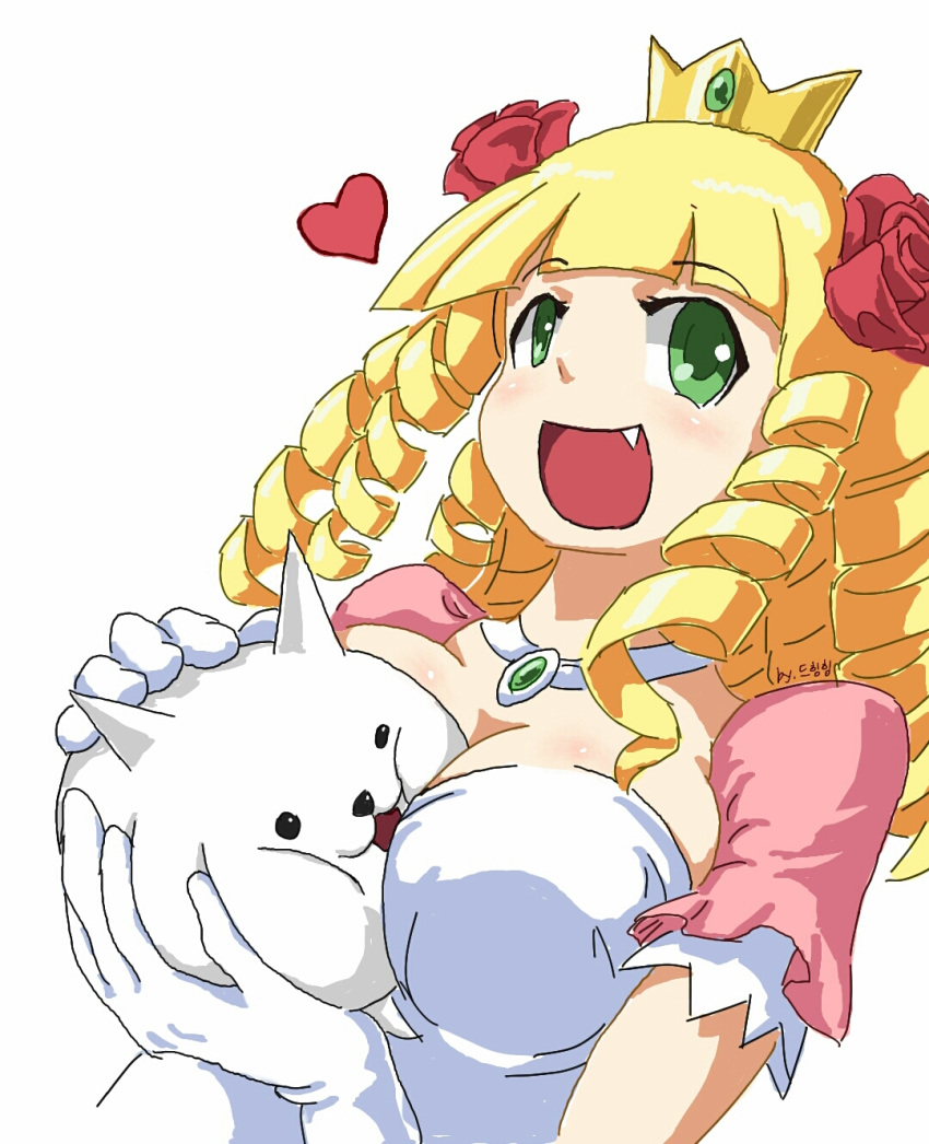 1girl, :3, anne_punt_quettebuss, blonde_hair, breast_press, breasts, cat_(battle_cats), choker