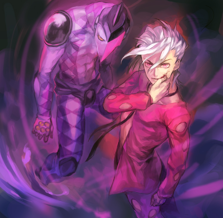 2boys, blood, blood_on_face, formal, jojo_no_kimyou_na_bouken, multiple_boys, oburaato, pannacotta_fugo
