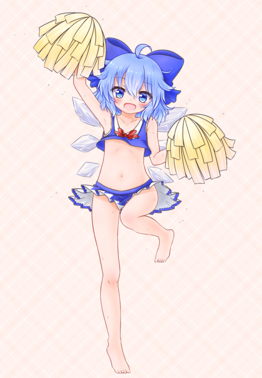 1girl, ahoge, arm_up, armpits, bare_arms, bare_legs, bare_shoulders, barefoot