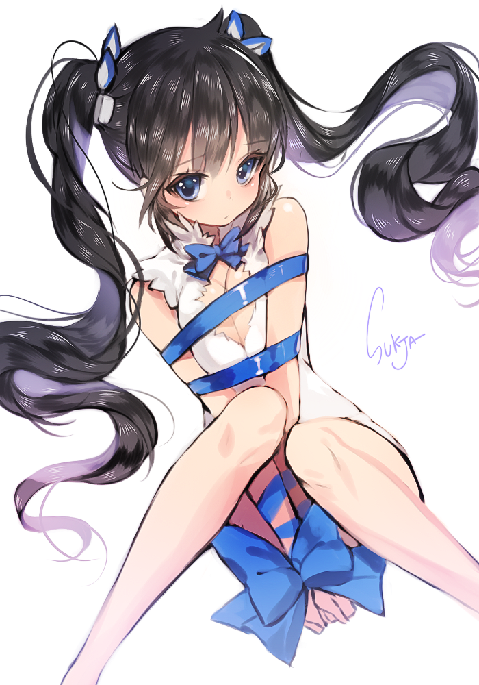 1girl, arm_ribbon, bdsm, blue_eyes, bondage, breasts, cleavage, dress