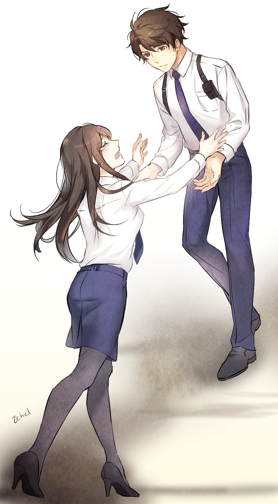 1boy, 1girl, aldnoah.zero, black_hair, brother_and_sister, brown_eyes, brown_hair, highres