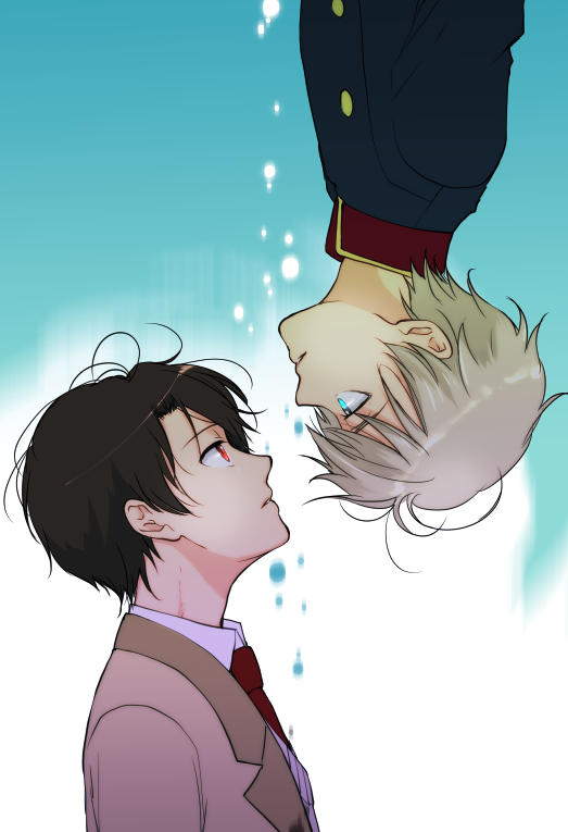 2boys, aldnoah.zero, blue_eyes, brown_hair, kaizuka_inaho, multiple_boys, red_eyes, silver_hair