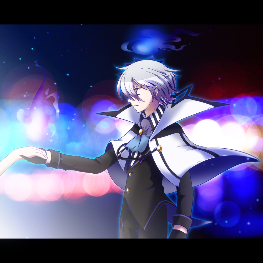 1boy, black_clothes, chandelure, gloves, outstretched_hand, personification, pokemon, shiratsuki