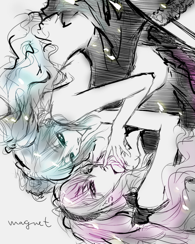 hatsune_miku, magnet_(vocaloid), megurine_luka, multiple_girls, touya_(artist), vocaloid, yuri