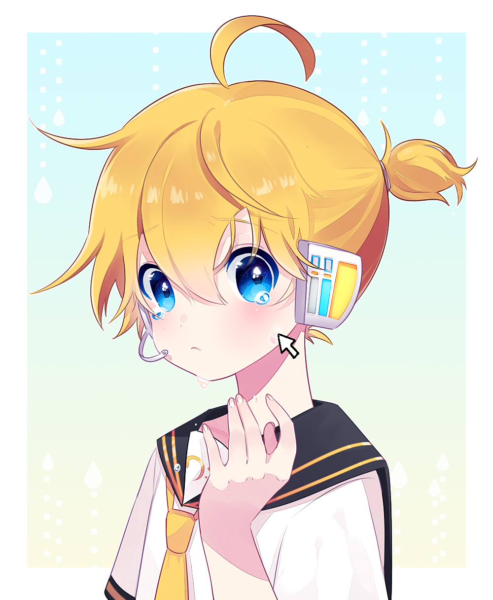 1boy, ahoge, bass_clef, blonde_hair, blue_eyes, crying, crying_with_eyes_open, cursor