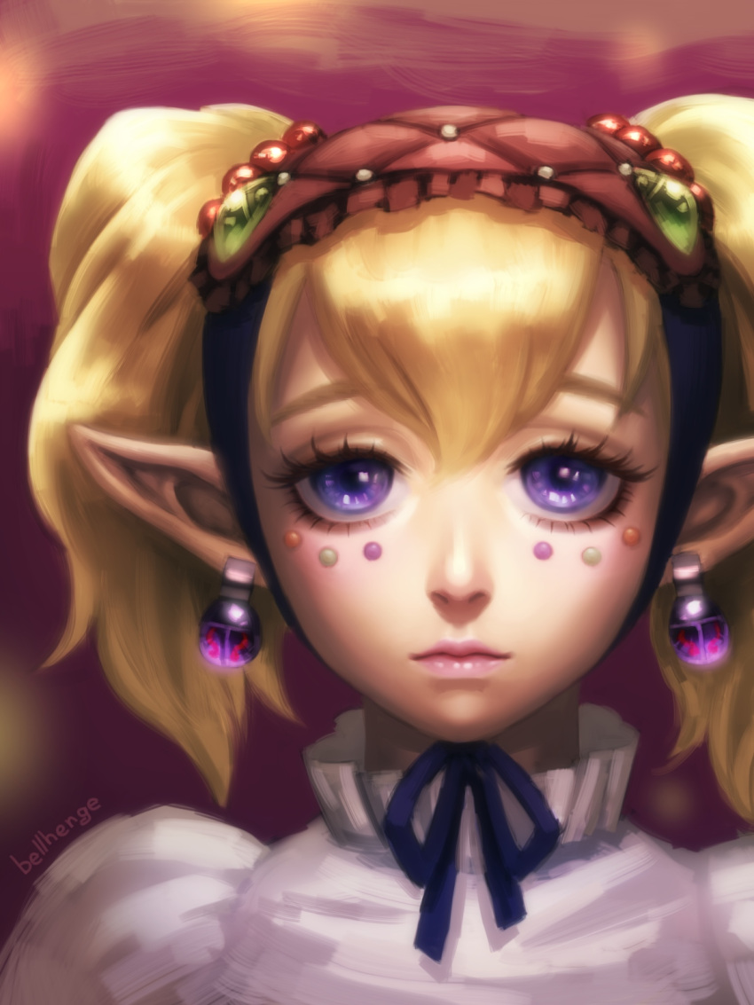 1girl, agitha, bellhenge, blonde_hair, blue_eyes, earrings, eyelashes, gem