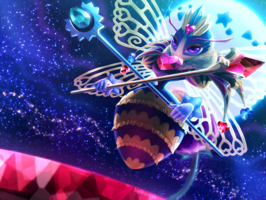 1girl, backlighting, bee, bellhenge, crown, disembodied_limb, eyebrows, full_moon