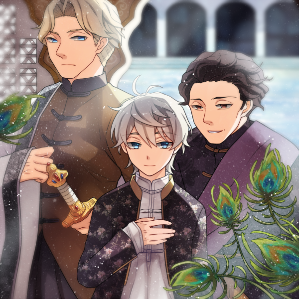 3boys, aldnoah.zero, bird, blonde_hair, brown_hair, cruhteo, indian_clothes, multiple_boys