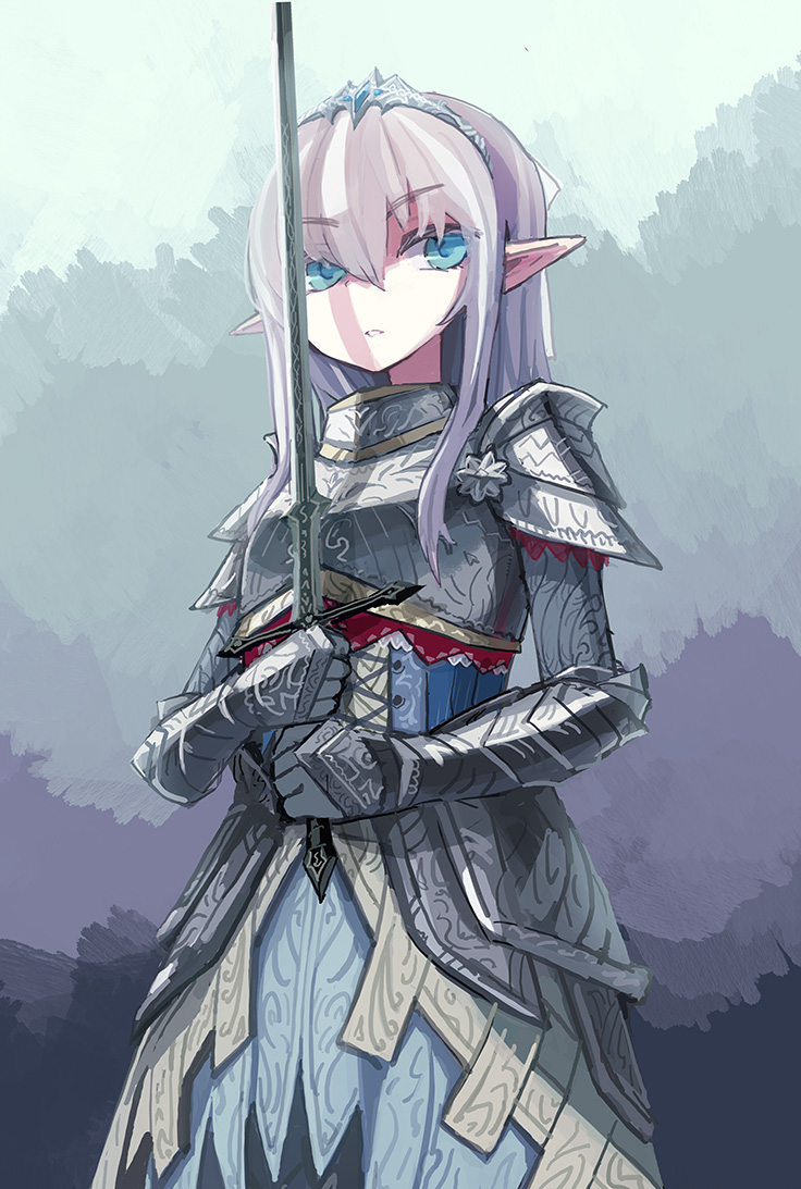 armor, dragon_girl, kuryuu_kohaku, noconol, pointy_ears, sword, weapon
