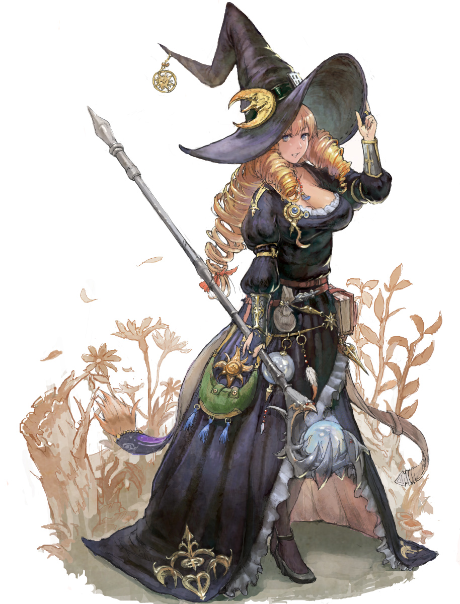 1girl, belt, book, breasts, bridal_gauntlets, commentary, crescent_moon, dress