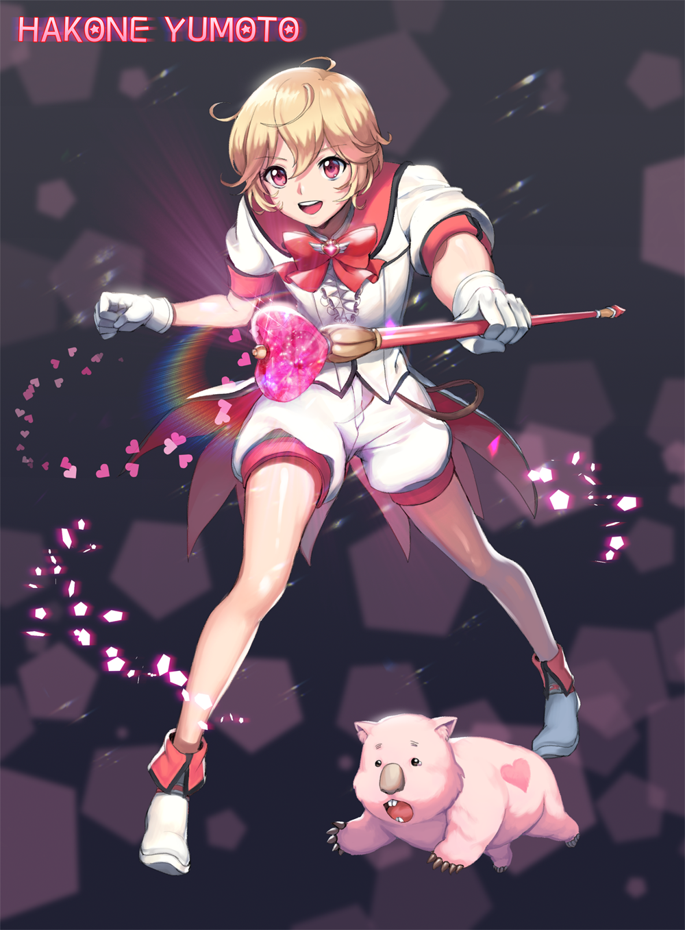 1boy, binan_koukou_chikyuu_bouei-bu_love!, blonde_hair, blush, gloves, hakone_yumoto, heart, highres