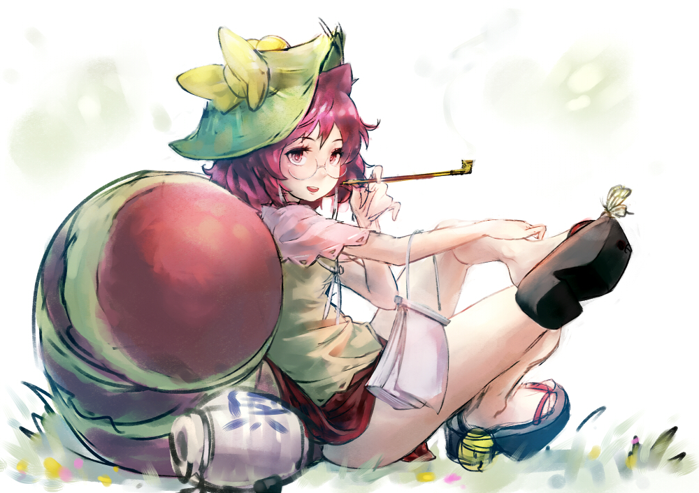 1girl, animal_ears, bell, bow, brown_eyes, brown_hair, clog_sandals, futatsuiwa_mamizou