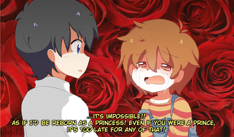 2boys, black_hair, blue_eyes, brown_eyes, brown_hair, crying, flower, mizuoka_yuuichi