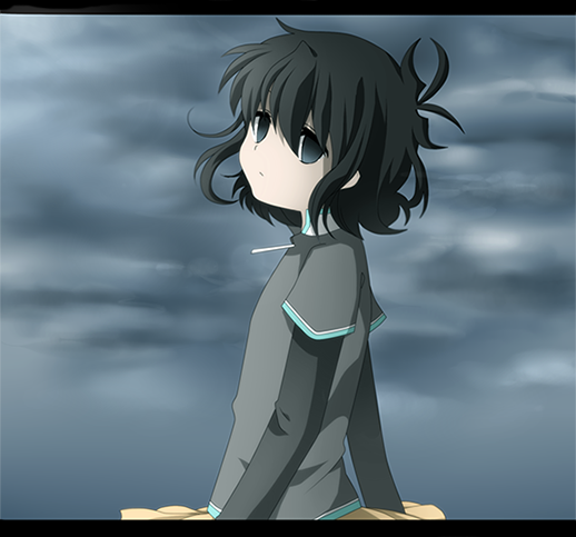 1girl, aya_(re:kinder), black_eyes, black_hair, clouds, cloudy_sky, empty_eyes, expressionless