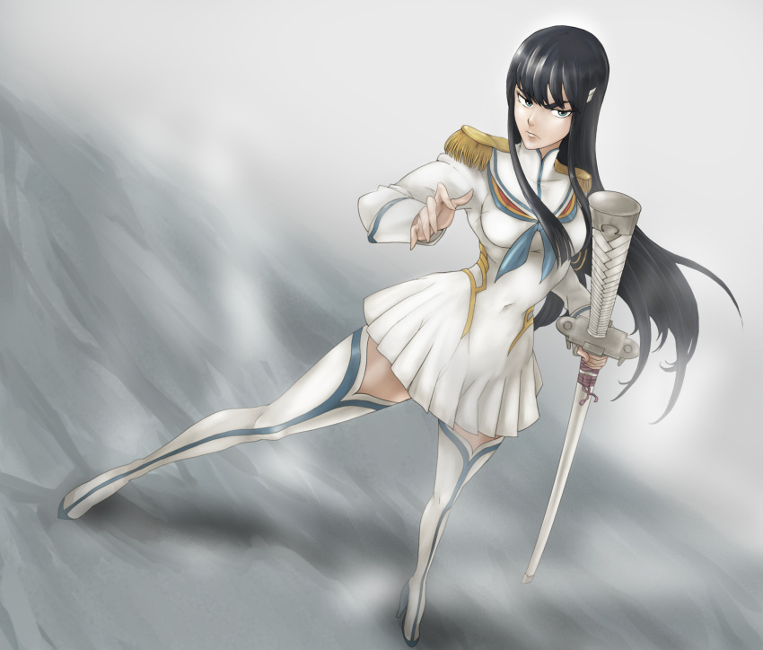 1girl, black_hair, green_eyes, highres, junketsu, kill_la_kill, kiryuuin_satsuki, long_hair