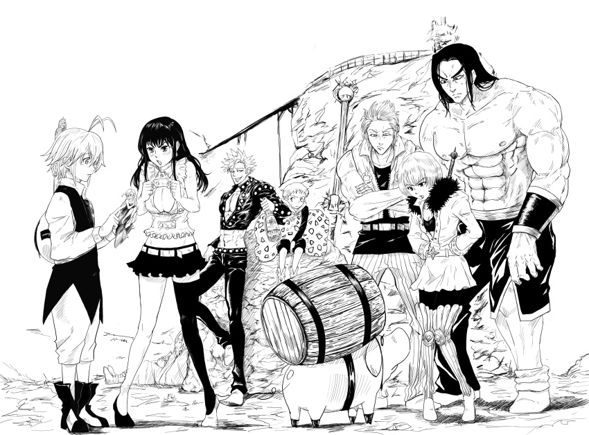 absurdres, ban_(nanatsu_no_taizai), barrel, black_legwear, diane_(nanatsu_no_taizai), elizabeth_liones, griamor, hair_over_one_eye