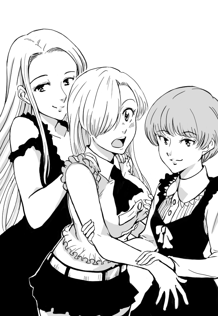 earrings, elizabeth_liones, hair_over_one_eye, jewelry, long_hair, margaret_liones, midriff, nanatsu_no_taizai